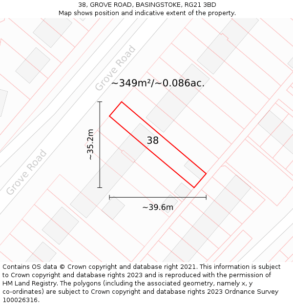38, GROVE ROAD, BASINGSTOKE, RG21 3BD: Plot and title map