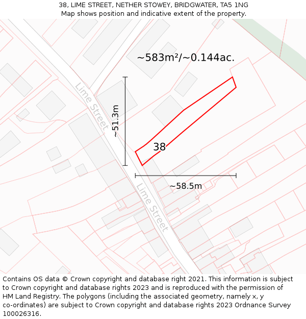 38, LIME STREET, NETHER STOWEY, BRIDGWATER, TA5 1NG: Plot and title map