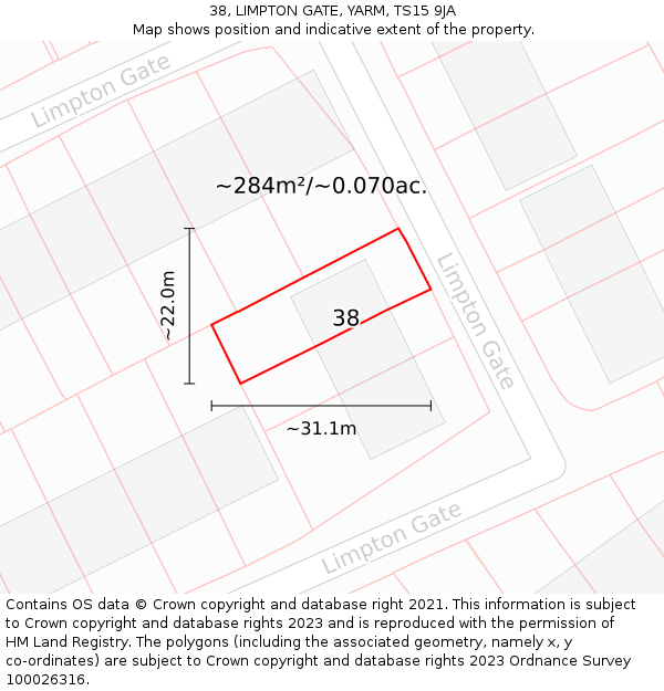 38, LIMPTON GATE, YARM, TS15 9JA: Plot and title map