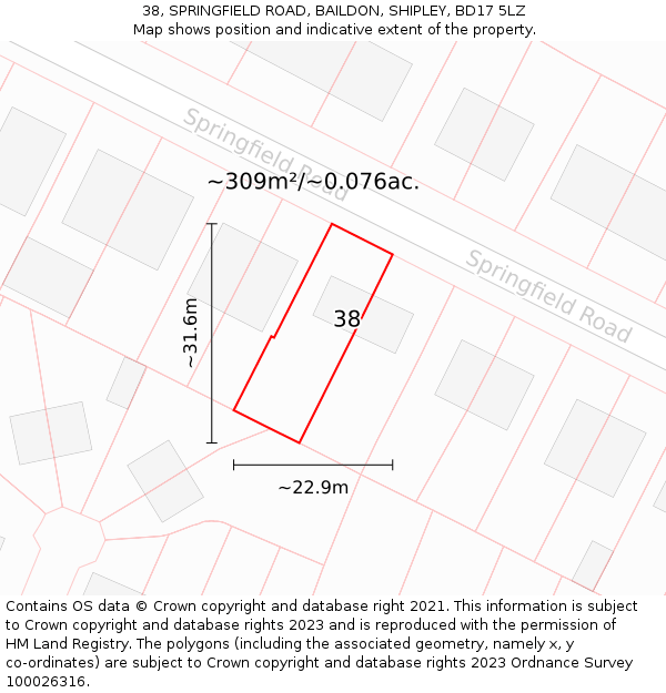 38, SPRINGFIELD ROAD, BAILDON, SHIPLEY, BD17 5LZ: Plot and title map
