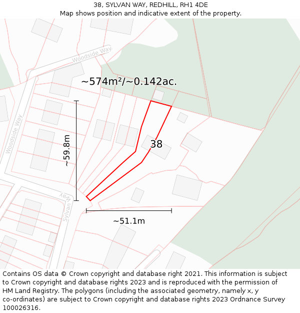 38, SYLVAN WAY, REDHILL, RH1 4DE: Plot and title map