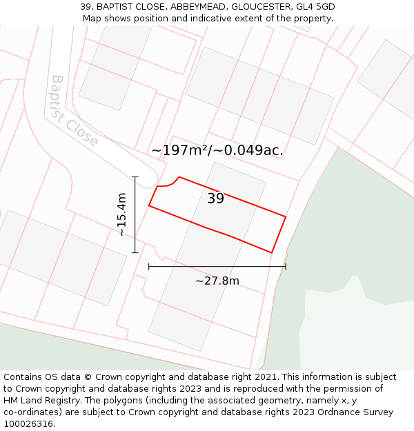 39, BAPTIST CLOSE, ABBEYMEAD, GLOUCESTER, GL4 5GD: Plot and title map