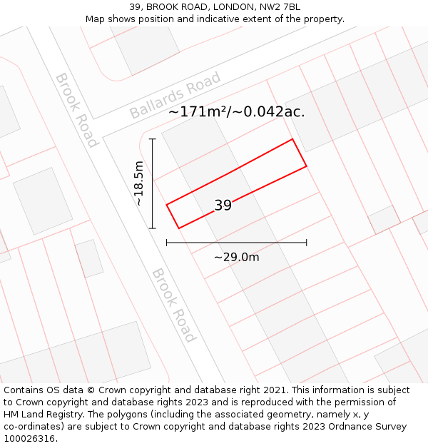 39, BROOK ROAD, LONDON, NW2 7BL: Plot and title map