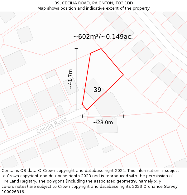39, CECILIA ROAD, PAIGNTON, TQ3 1BD: Plot and title map