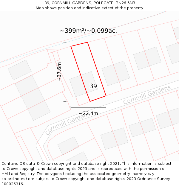 39, CORNMILL GARDENS, POLEGATE, BN26 5NR: Plot and title map