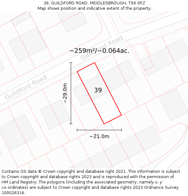 39, GUILDFORD ROAD, MIDDLESBROUGH, TS6 0PZ: Plot and title map