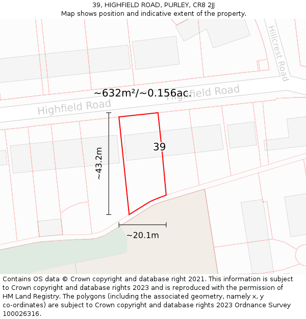 39, HIGHFIELD ROAD, PURLEY, CR8 2JJ: Plot and title map