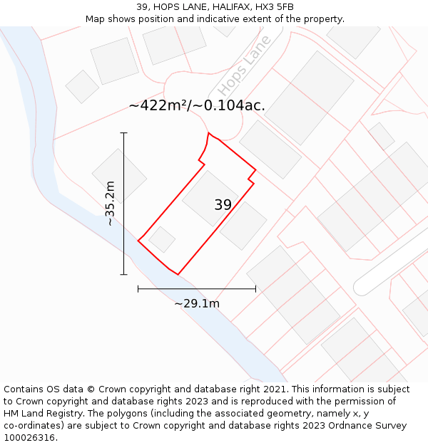 39, HOPS LANE, HALIFAX, HX3 5FB: Plot and title map