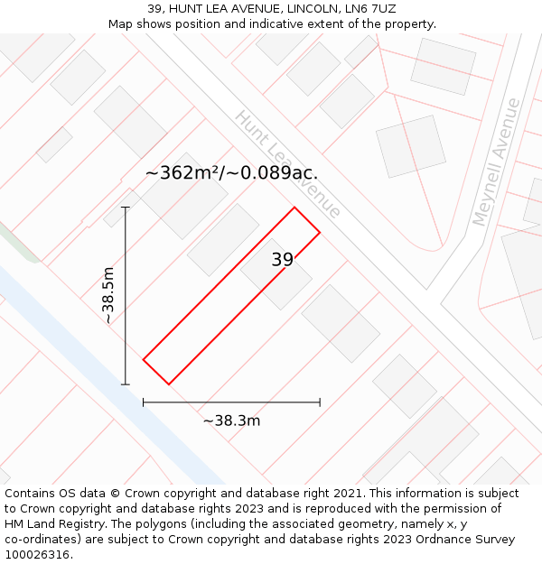 39, HUNT LEA AVENUE, LINCOLN, LN6 7UZ: Plot and title map