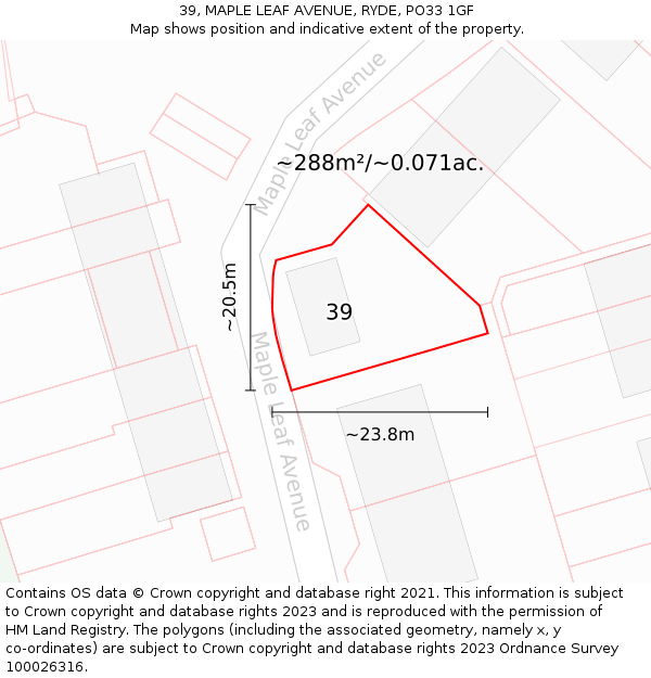 39, MAPLE LEAF AVENUE, RYDE, PO33 1GF: Plot and title map