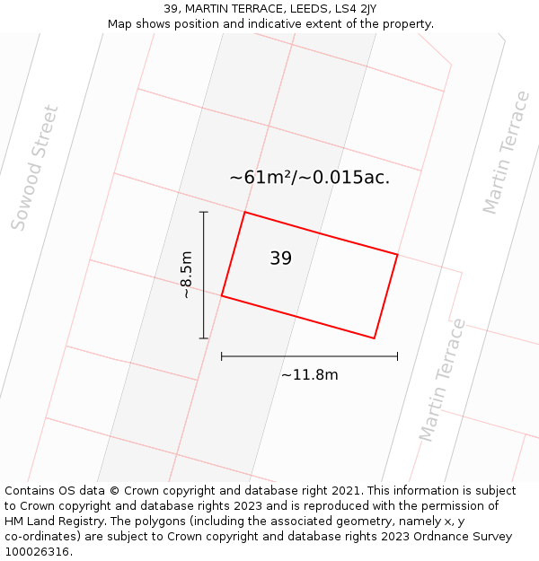 39, MARTIN TERRACE, LEEDS, LS4 2JY: Plot and title map