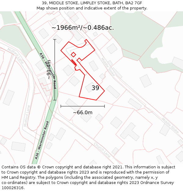 39, MIDDLE STOKE, LIMPLEY STOKE, BATH, BA2 7GF: Plot and title map