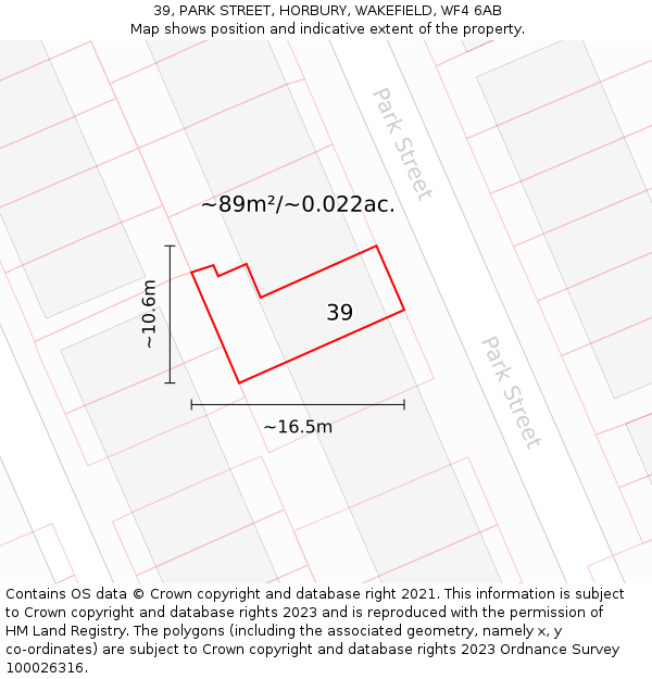 39, PARK STREET, HORBURY, WAKEFIELD, WF4 6AB: Plot and title map