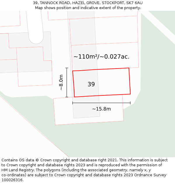 39, TANNOCK ROAD, HAZEL GROVE, STOCKPORT, SK7 6AU: Plot and title map