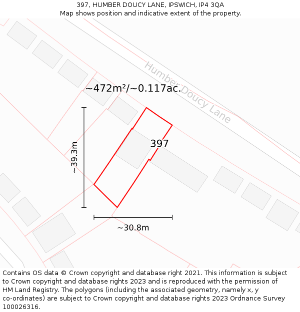 397, HUMBER DOUCY LANE, IPSWICH, IP4 3QA: Plot and title map