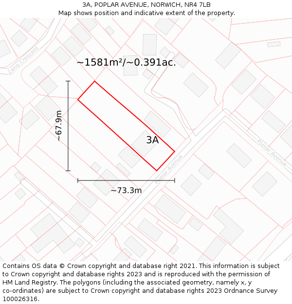 3A, POPLAR AVENUE, NORWICH, NR4 7LB: Plot and title map