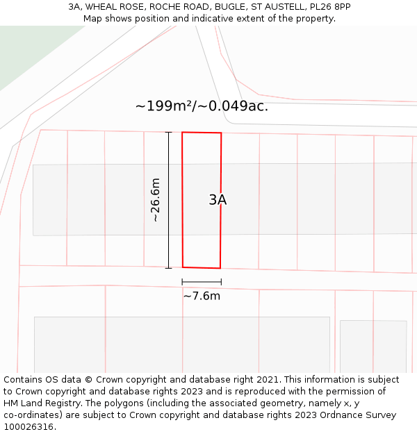 3A, WHEAL ROSE, ROCHE ROAD, BUGLE, ST AUSTELL, PL26 8PP: Plot and title map