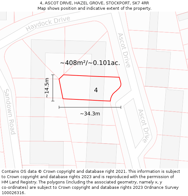 4, ASCOT DRIVE, HAZEL GROVE, STOCKPORT, SK7 4RR: Plot and title map