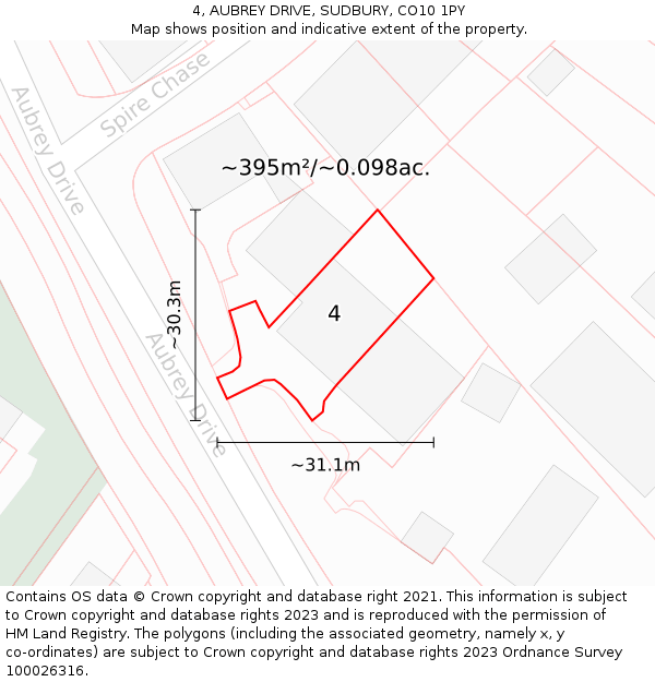 4, AUBREY DRIVE, SUDBURY, CO10 1PY: Plot and title map