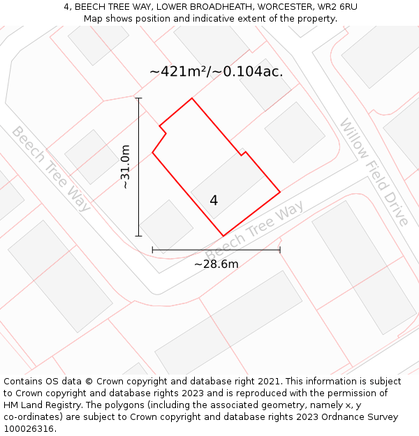 4, BEECH TREE WAY, LOWER BROADHEATH, WORCESTER, WR2 6RU: Plot and title map