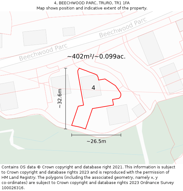 4, BEECHWOOD PARC, TRURO, TR1 1FA: Plot and title map