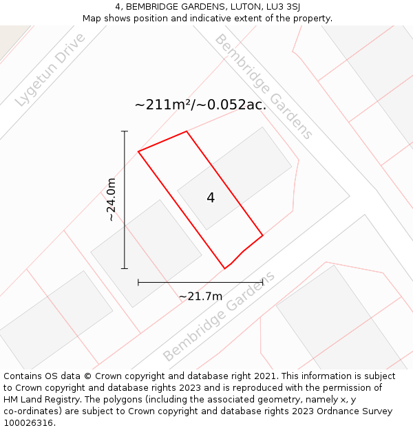 4, BEMBRIDGE GARDENS, LUTON, LU3 3SJ: Plot and title map
