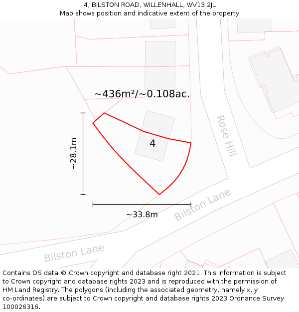 4, BILSTON ROAD, WILLENHALL, WV13 2JL: Plot and title map