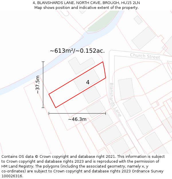 4, BLANSHARDS LANE, NORTH CAVE, BROUGH, HU15 2LN: Plot and title map
