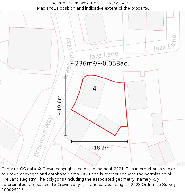 4, BRAEBURN WAY, BASILDON, SS14 3TU: Plot and title map