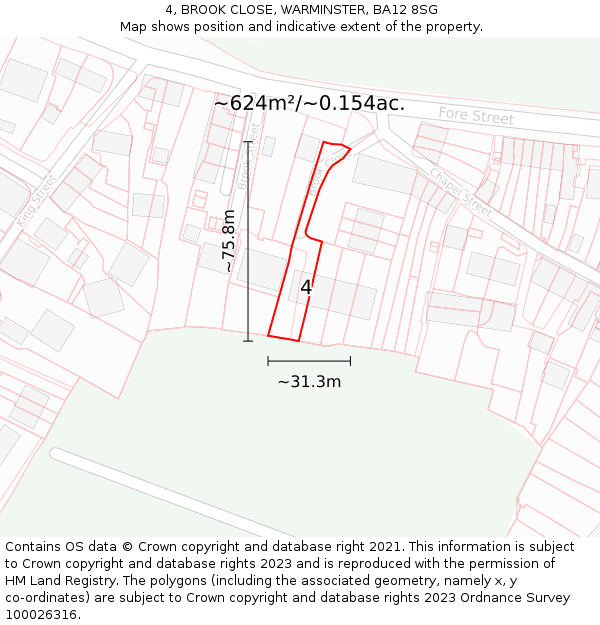4, BROOK CLOSE, WARMINSTER, BA12 8SG: Plot and title map