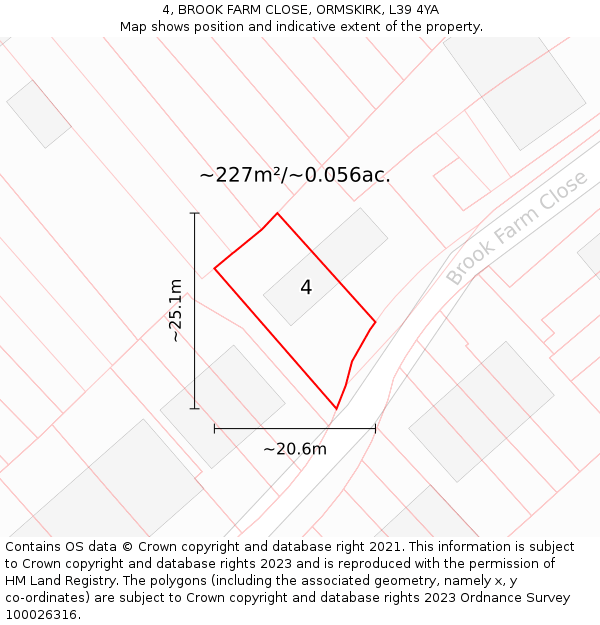 4, BROOK FARM CLOSE, ORMSKIRK, L39 4YA: Plot and title map