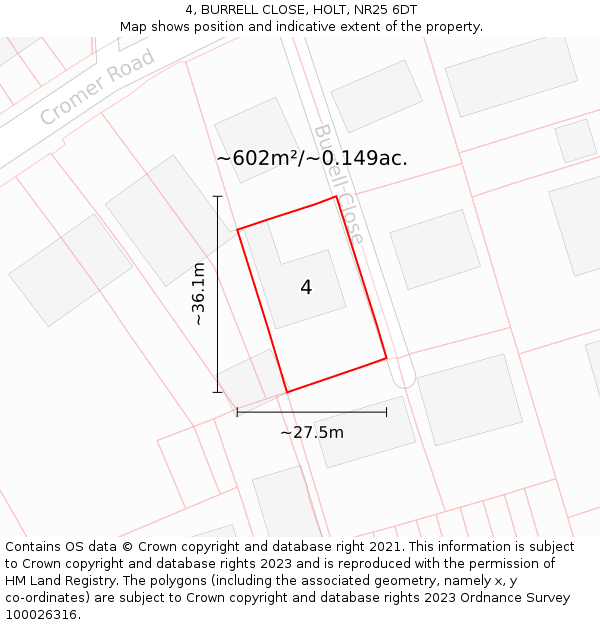 4, BURRELL CLOSE, HOLT, NR25 6DT: Plot and title map