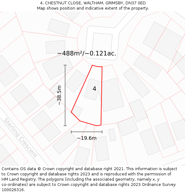 4, CHESTNUT CLOSE, WALTHAM, GRIMSBY, DN37 0ED: Plot and title map