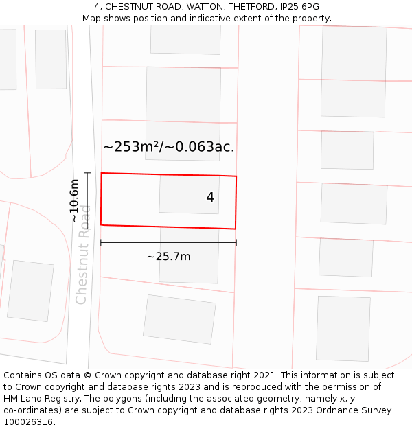 4, CHESTNUT ROAD, WATTON, THETFORD, IP25 6PG: Plot and title map