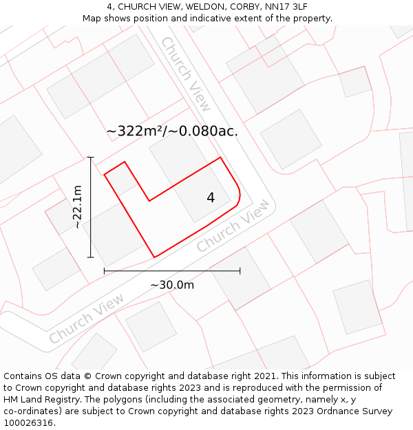 4, CHURCH VIEW, WELDON, CORBY, NN17 3LF: Plot and title map
