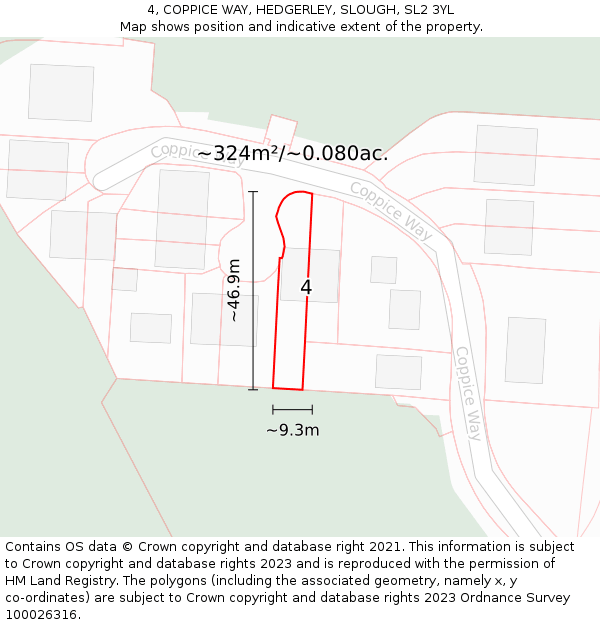 4, COPPICE WAY, HEDGERLEY, SLOUGH, SL2 3YL: Plot and title map