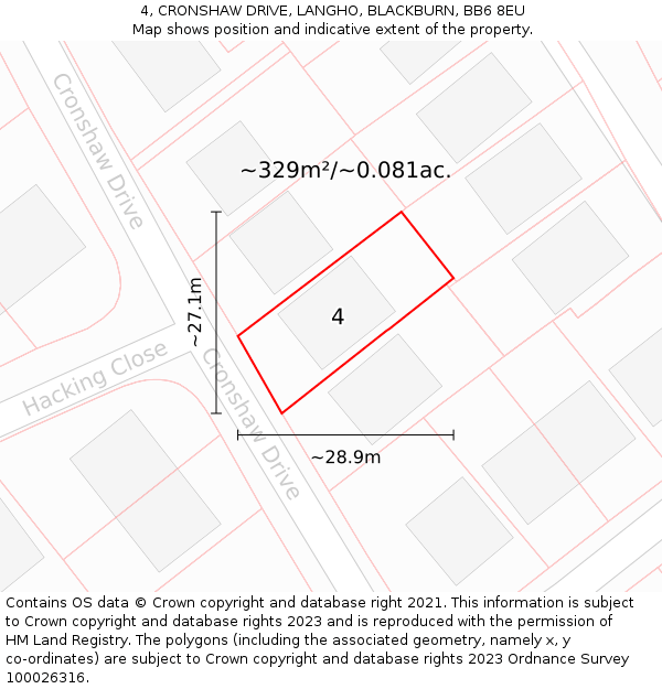 4, CRONSHAW DRIVE, LANGHO, BLACKBURN, BB6 8EU: Plot and title map