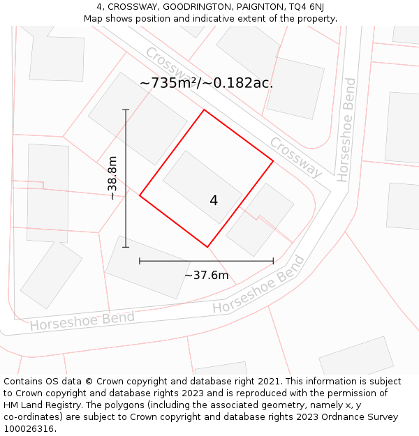 4, CROSSWAY, GOODRINGTON, PAIGNTON, TQ4 6NJ: Plot and title map