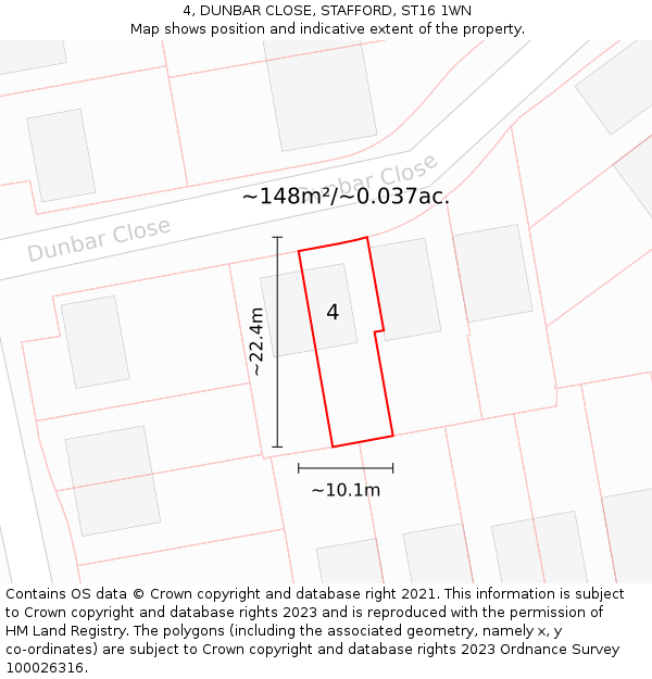 4, DUNBAR CLOSE, STAFFORD, ST16 1WN: Plot and title map