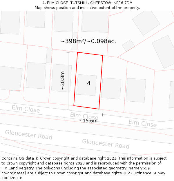 4, ELM CLOSE, TUTSHILL, CHEPSTOW, NP16 7DA: Plot and title map