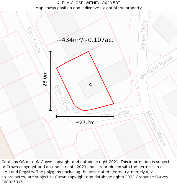 4, ELM CLOSE, WITNEY, OX28 5BT: Plot and title map