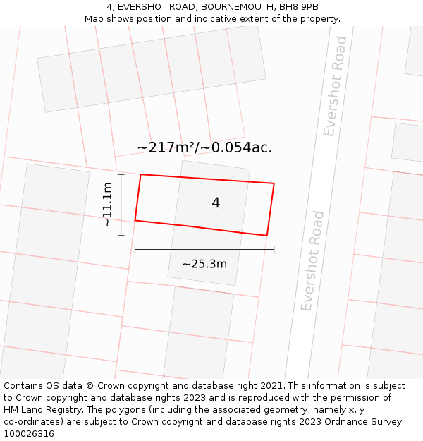 4, EVERSHOT ROAD, BOURNEMOUTH, BH8 9PB: Plot and title map