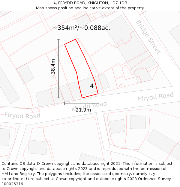 4, FFRYDD ROAD, KNIGHTON, LD7 1DB: Plot and title map