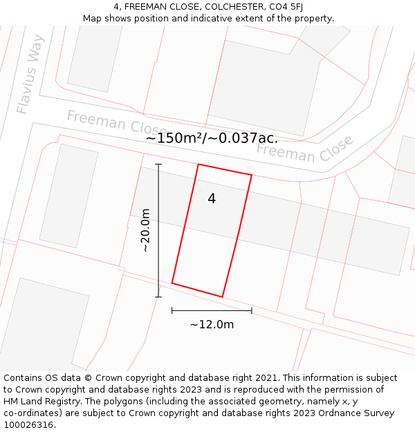 4, FREEMAN CLOSE, COLCHESTER, CO4 5FJ: Plot and title map