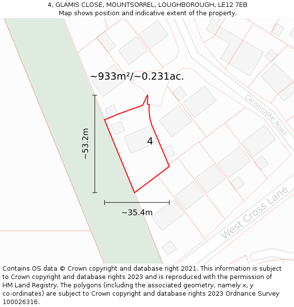 4, GLAMIS CLOSE, MOUNTSORREL, LOUGHBOROUGH, LE12 7EB: Plot and title map