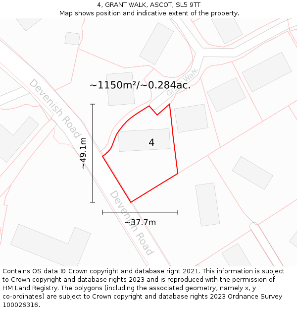 4, GRANT WALK, ASCOT, SL5 9TT: Plot and title map
