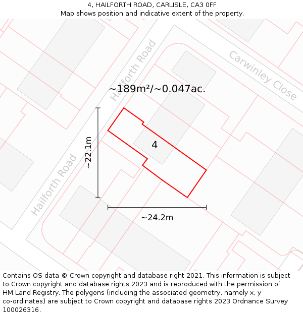 4, HAILFORTH ROAD, CARLISLE, CA3 0FF: Plot and title map