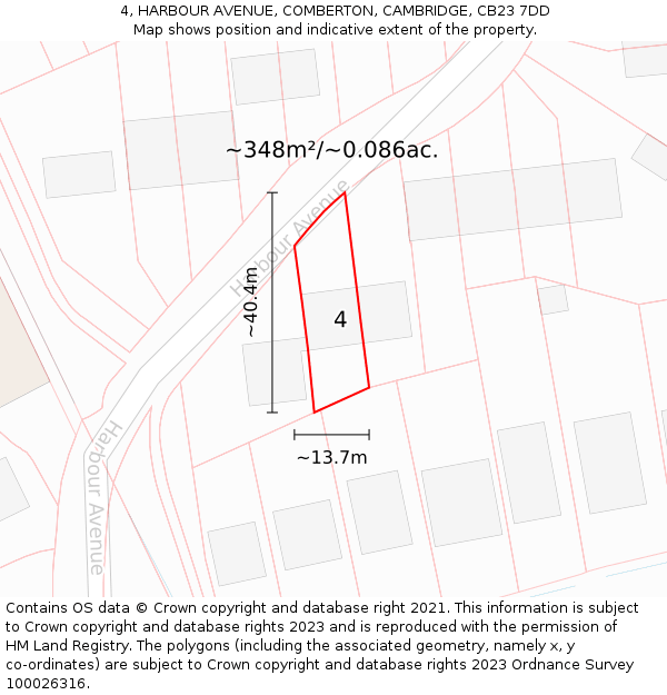 4, HARBOUR AVENUE, COMBERTON, CAMBRIDGE, CB23 7DD: Plot and title map