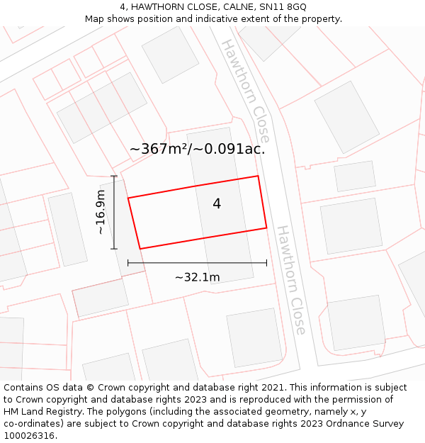 4, HAWTHORN CLOSE, CALNE, SN11 8GQ: Plot and title map