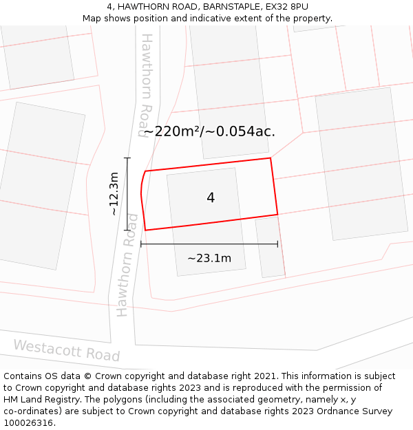 4, HAWTHORN ROAD, BARNSTAPLE, EX32 8PU: Plot and title map